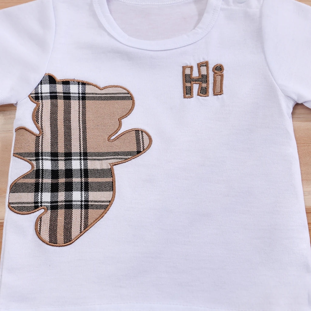 Checked Bear Print Tee & Shorts 2-Piece Set