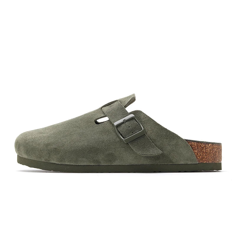 Birken shoes men's couple style dark green suede cork sandals suitable for outdoor beach slippers