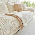 Cream Striped Velvet Sofa Cover, Non-Slip