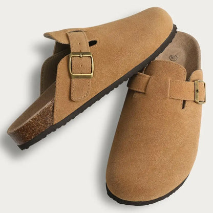 Men’s Suede Clogs — Soft Leather Cork Sandals with Arch Support