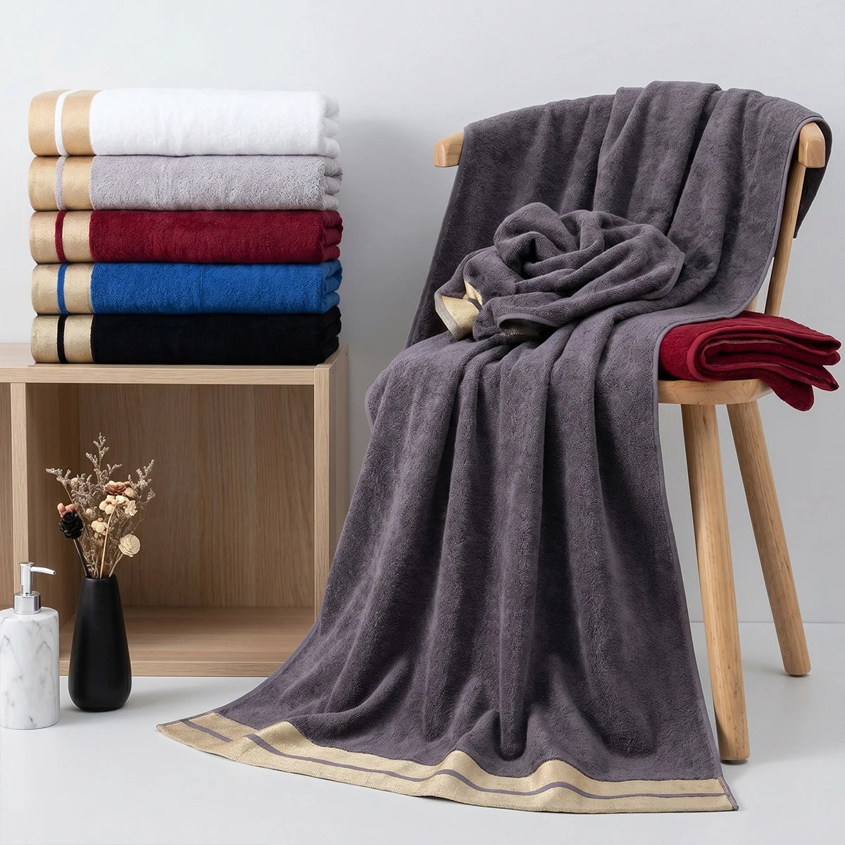 8-Piece Luxury Pure Cotton Bath Towel Set, 2 Bath Towels + 2 Face Towels