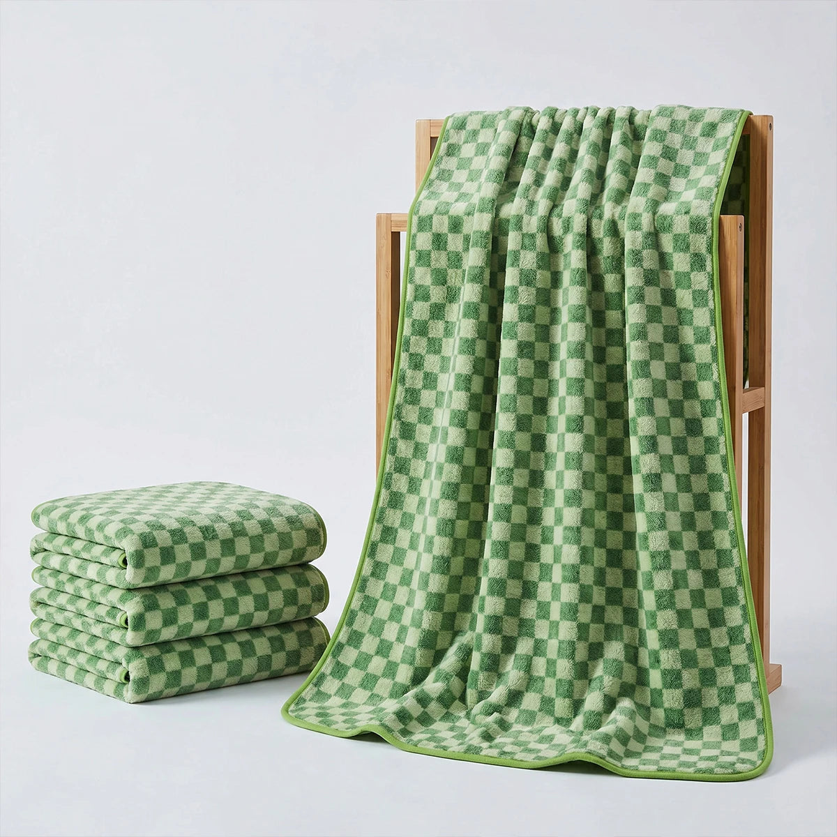 4-Piece Towel Set, 2 Bath Towels + 2 Hand Towels, Checkerboard Pattern