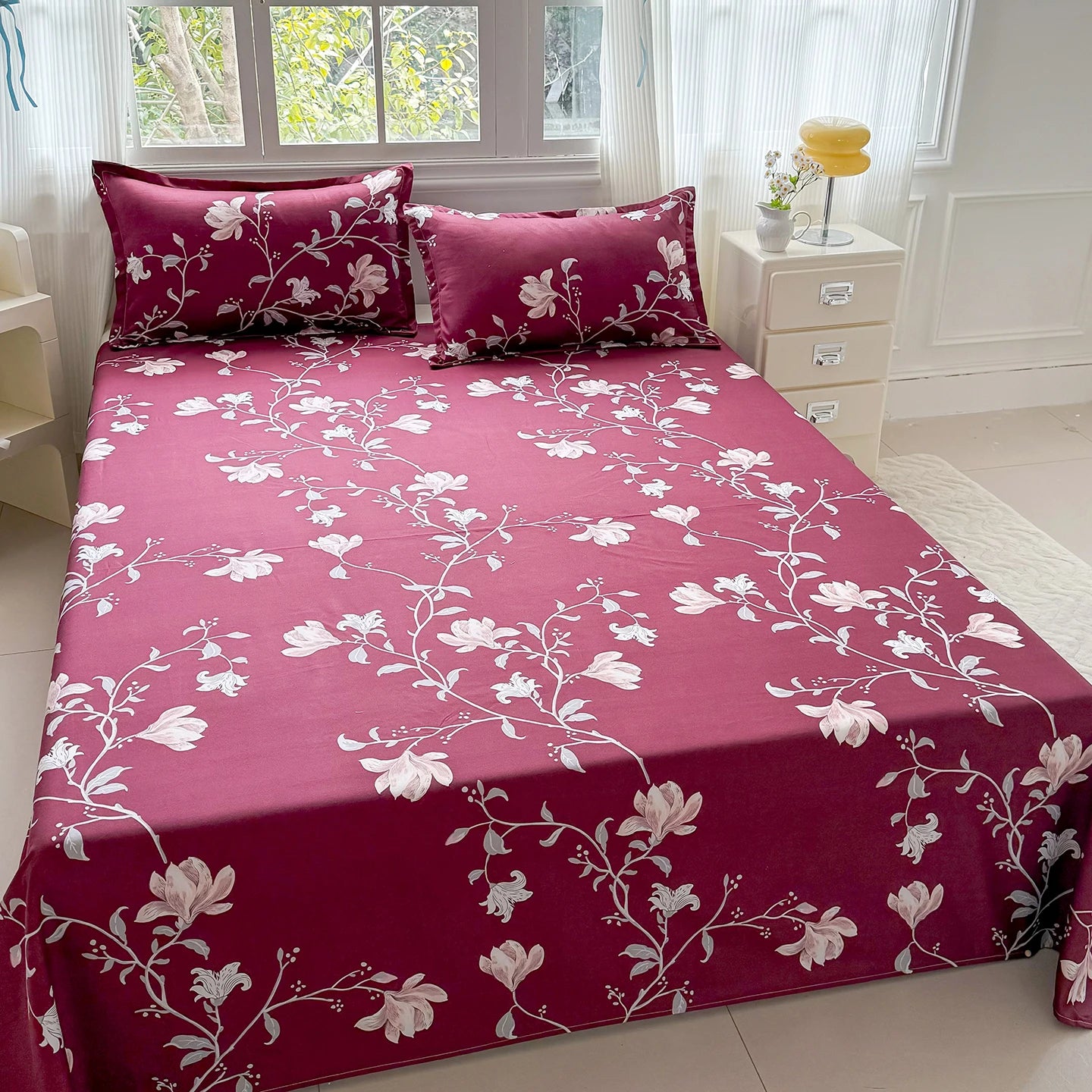 Floral Printed Flat Top Sheet | Single, Queen, King
