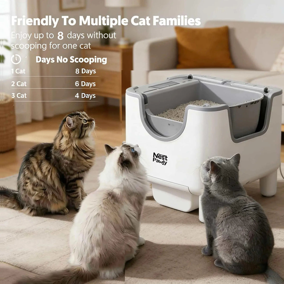 Self-Cleaning Automatic Cat Litter Box, Open Top