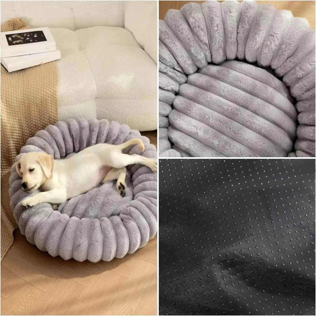 Round Bed for Dog Bed Mats Super Soft Cat Bed Long Plush for Medium Dog House Winter Warm Sleeping Dog House Supplies 40-70cm