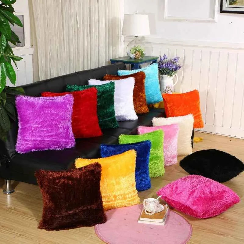 Soft Faux Fur Pillows Case Plush Cushion Cover Pink Blue Purple Warm Living Room Bedroom Sofa Decorative Pillows Cover 40*40cm