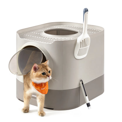 Feandrea XL Enclosed Cat Litter Box with Lid — Slide-Out Tray, Scoop & Brush, Anti-Tracking