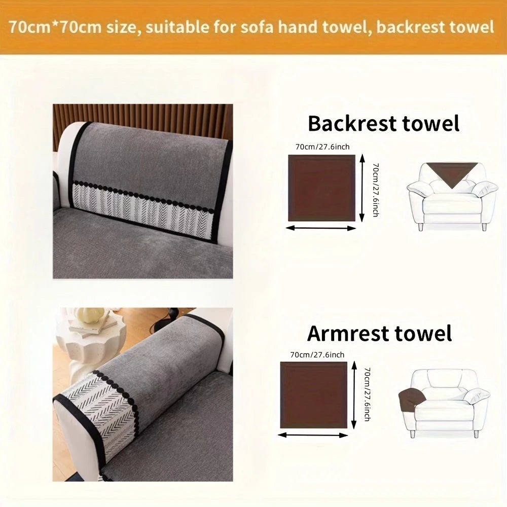 Chenille Sofa Cover, Non-Slip, Contrast Hem