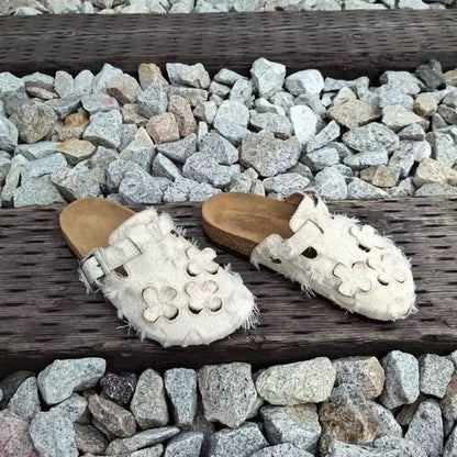 Women's Shoes 2025 New Summer Hollow Out Flower Slippers Retro Closed Toe Cork Platform Casual Clogs Shoes Women's Slippers