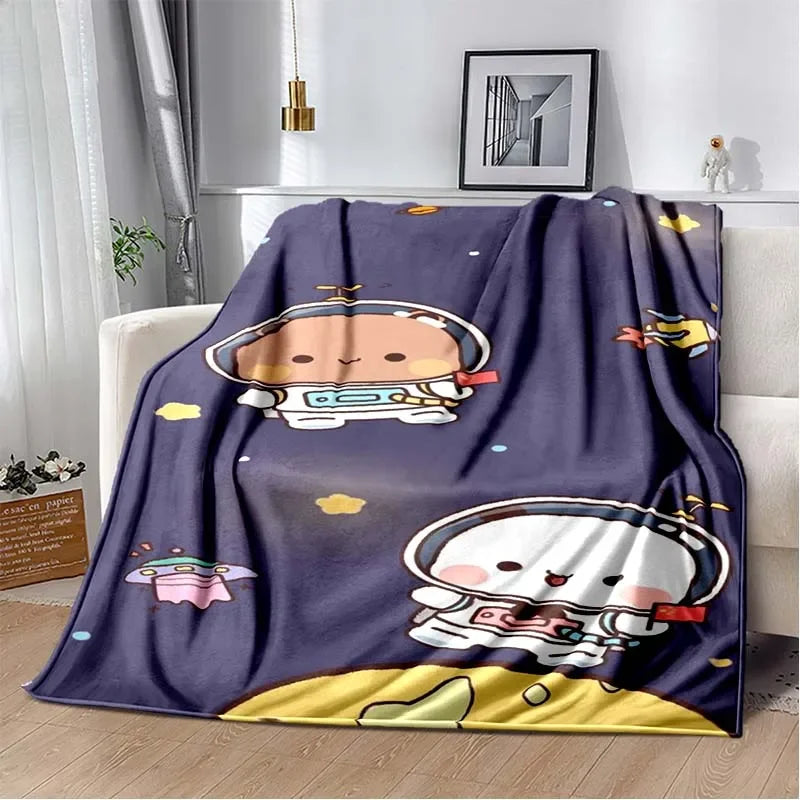 HD Cartoon Printed Bear Dad Blanket Cute Cloth Dudu Series Children's Warm Flannel Soft and Comfortable Home Bed Warm Gift