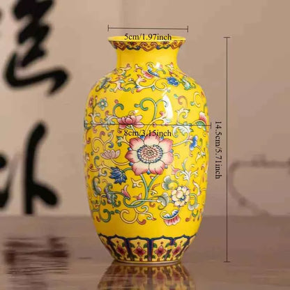 Jingdezhen enamel ceramic flower arrangement Chinese ethnic style living room flower arrangement decoration technology