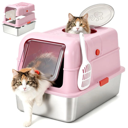 XL Metal Litter Box with Lid, Dog-Proof, High-Sided