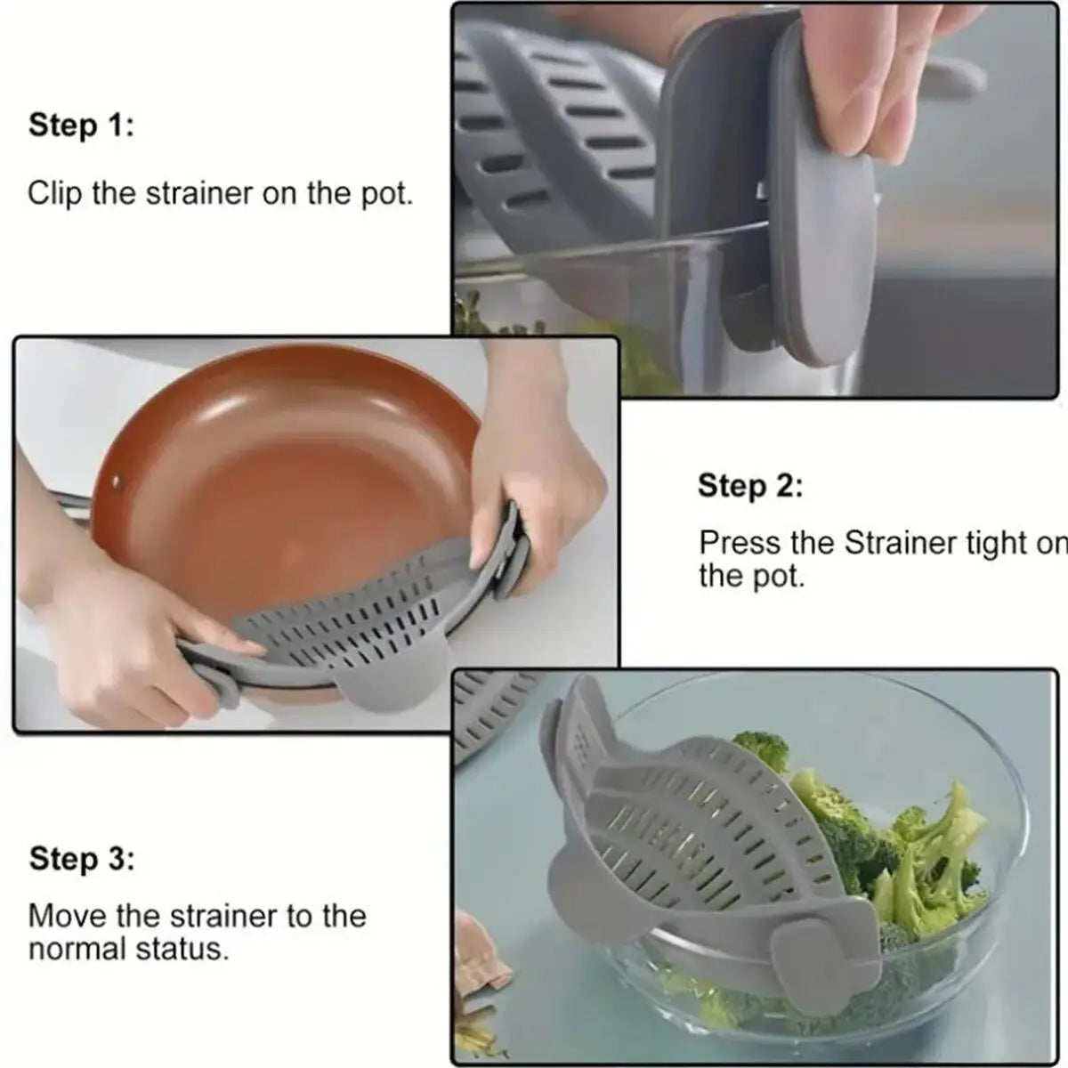 Adjustable Clip-On Pot Strainer – Universal Drain Strainer for Pots, Pans & Bowls