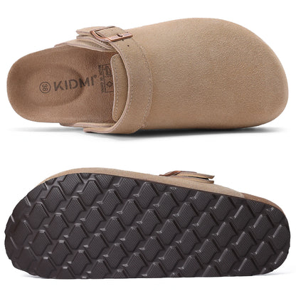 Crestar Women's Suede Clogs with Arch Support – Cork Footbed Leather Mules