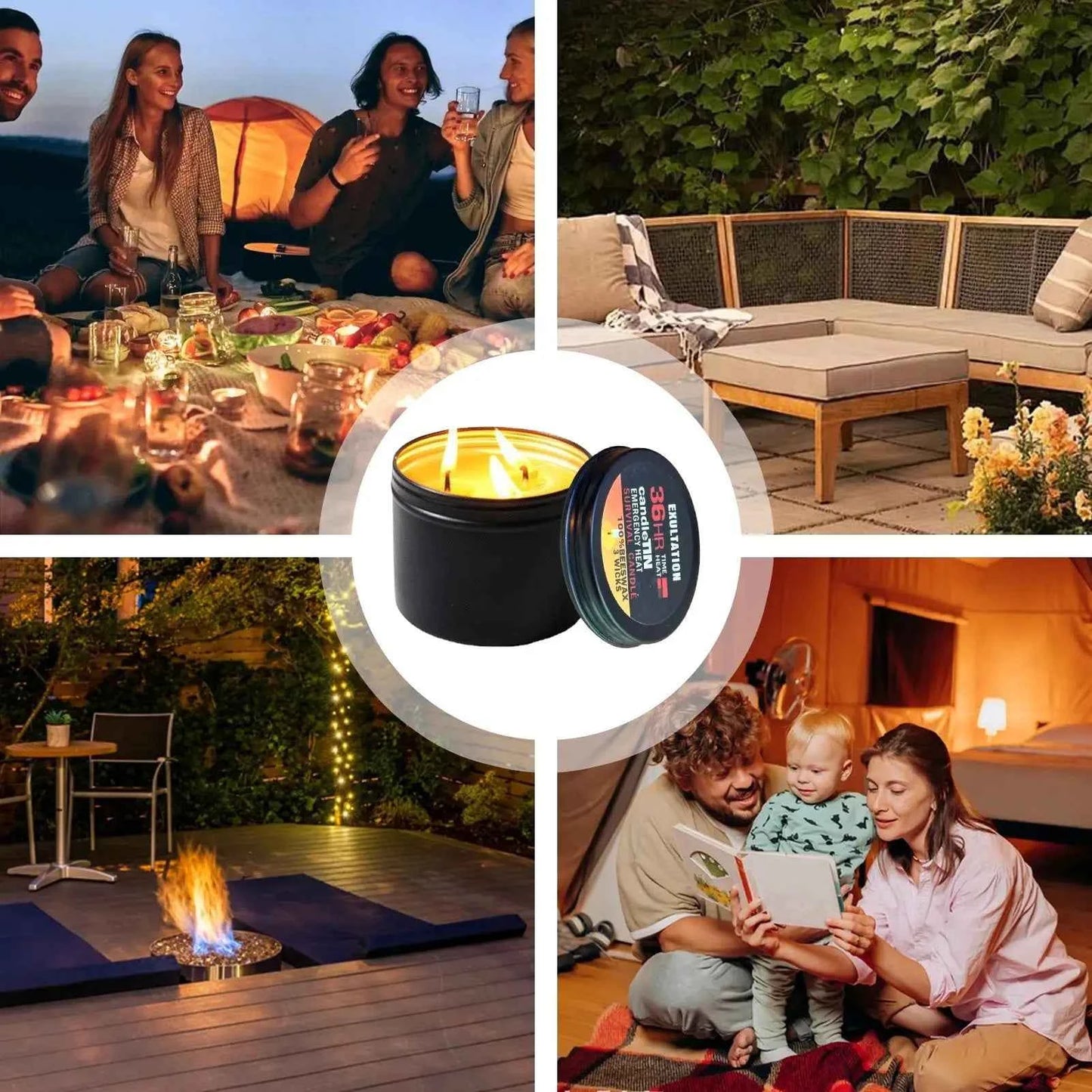 Long Burning Candles Wax Candle with Jar 36 Hours Long Burning 3-Wick Lamp for Home Outdoor Activities Survival Fishing