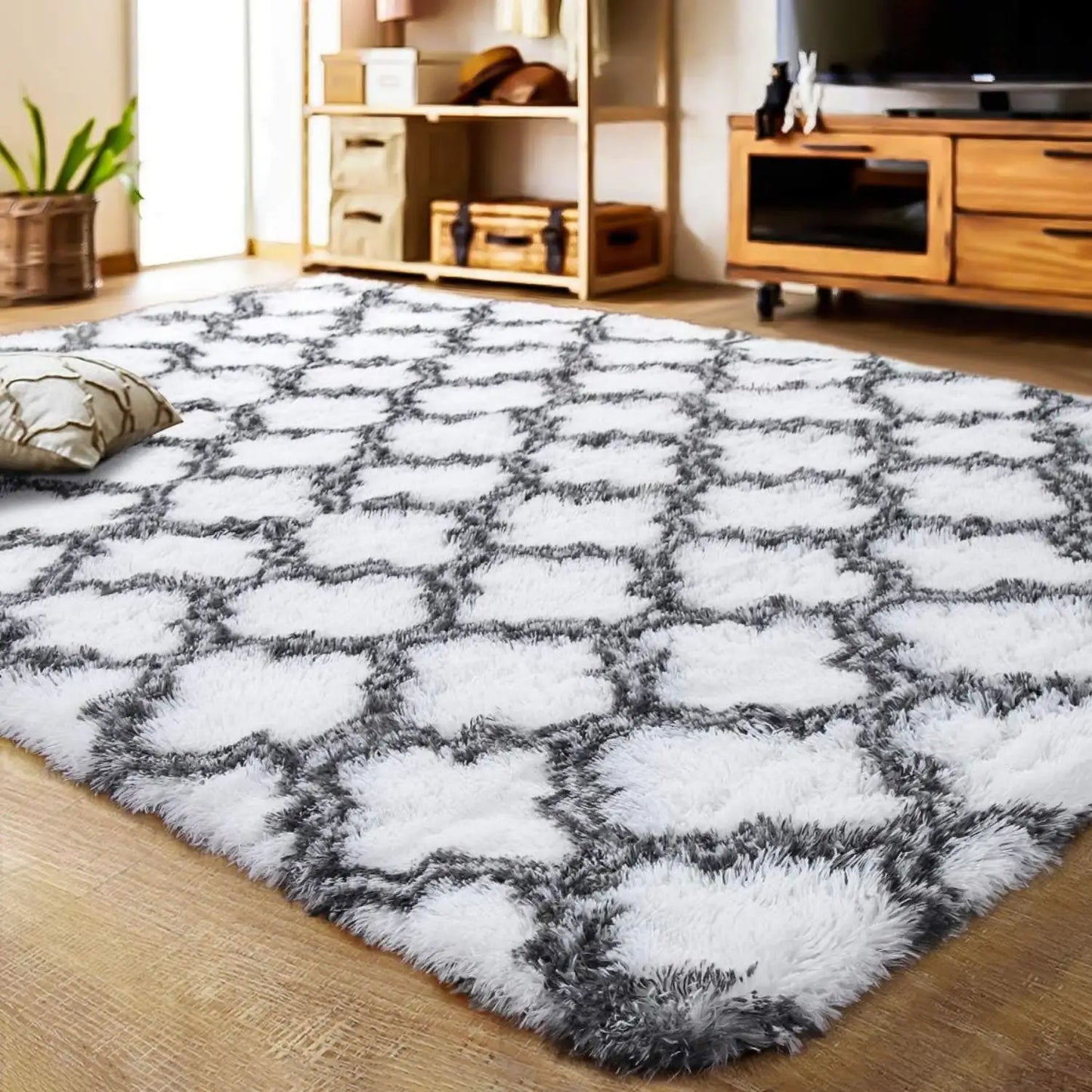 VIKAMA Geometric Plush Area Rug – Ultra Soft Large Carpet for Living Room, Coffee Table & Kids Bedroom