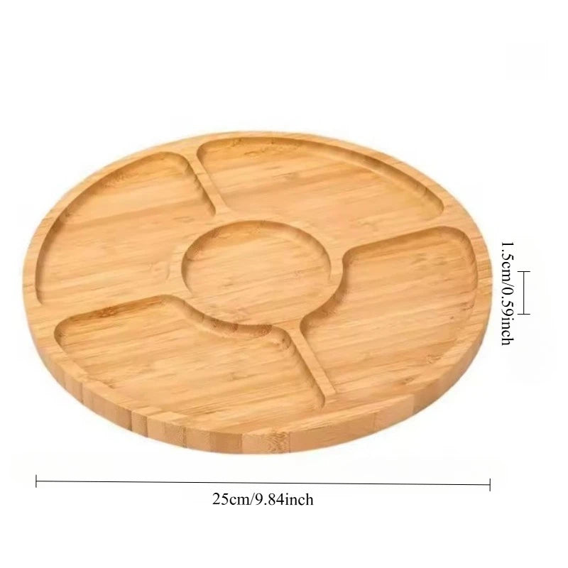 Wooden Divided Serving Trays Appetizer Tray 5 Dining Grids Snacks Bowls Round Serving Tray Serving Dishes Perfect for Parties