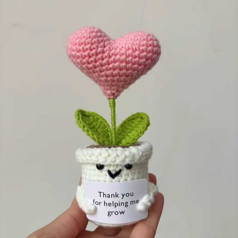 Crochet Flower Artificial Tulip Potted Finished Hand Woven Plants Knitted Sunflower Wedding Gift for Guests Home Decoration