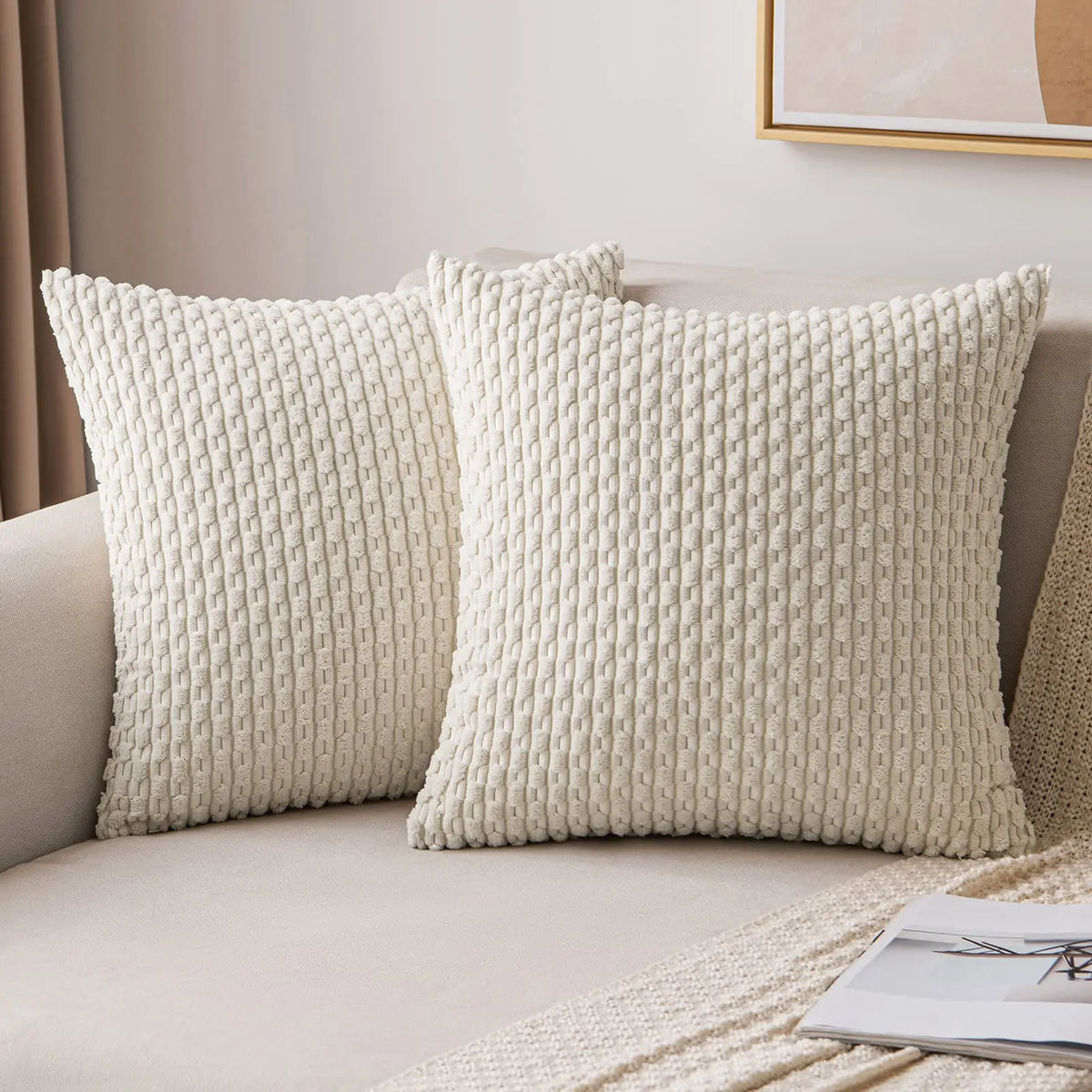 Burnt Orange Striped Corduroy Cushion Cover