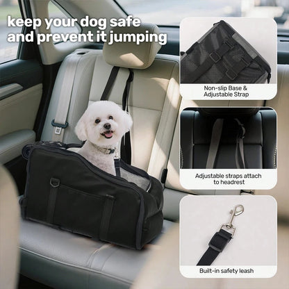 Portable Pet Car Seat with Safety Leash, Up to 12 lbs
