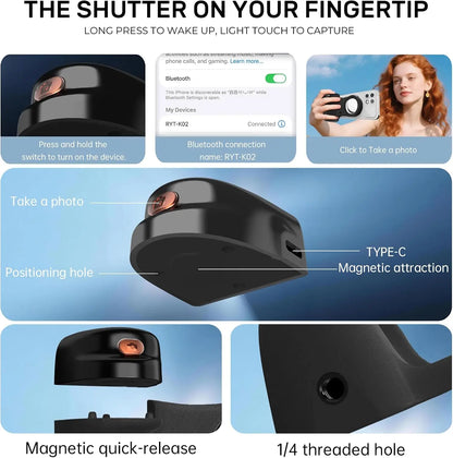 MagSafe Magnetic Phone Camera Grip – Detachable Bluetooth Remote, 10M Shutter, Vlog & Selfie