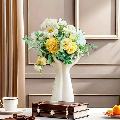 White Ceramic Handmade Vase - Exquisite Home Decor, Artistic Flower Arrangement Vase for Living Room or Tabletop Display