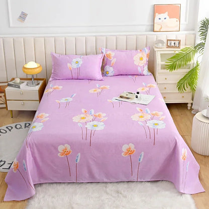 Red Floral Printed Flat Bed Sheet | Single-King