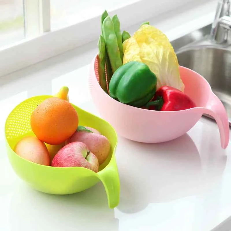WIKHOSTAR Kitchen Rice Sieve Drain Basket With Handle Vegetable Fruit Washing Basket Fruit Bowl Drainer Kitchen Gadgets