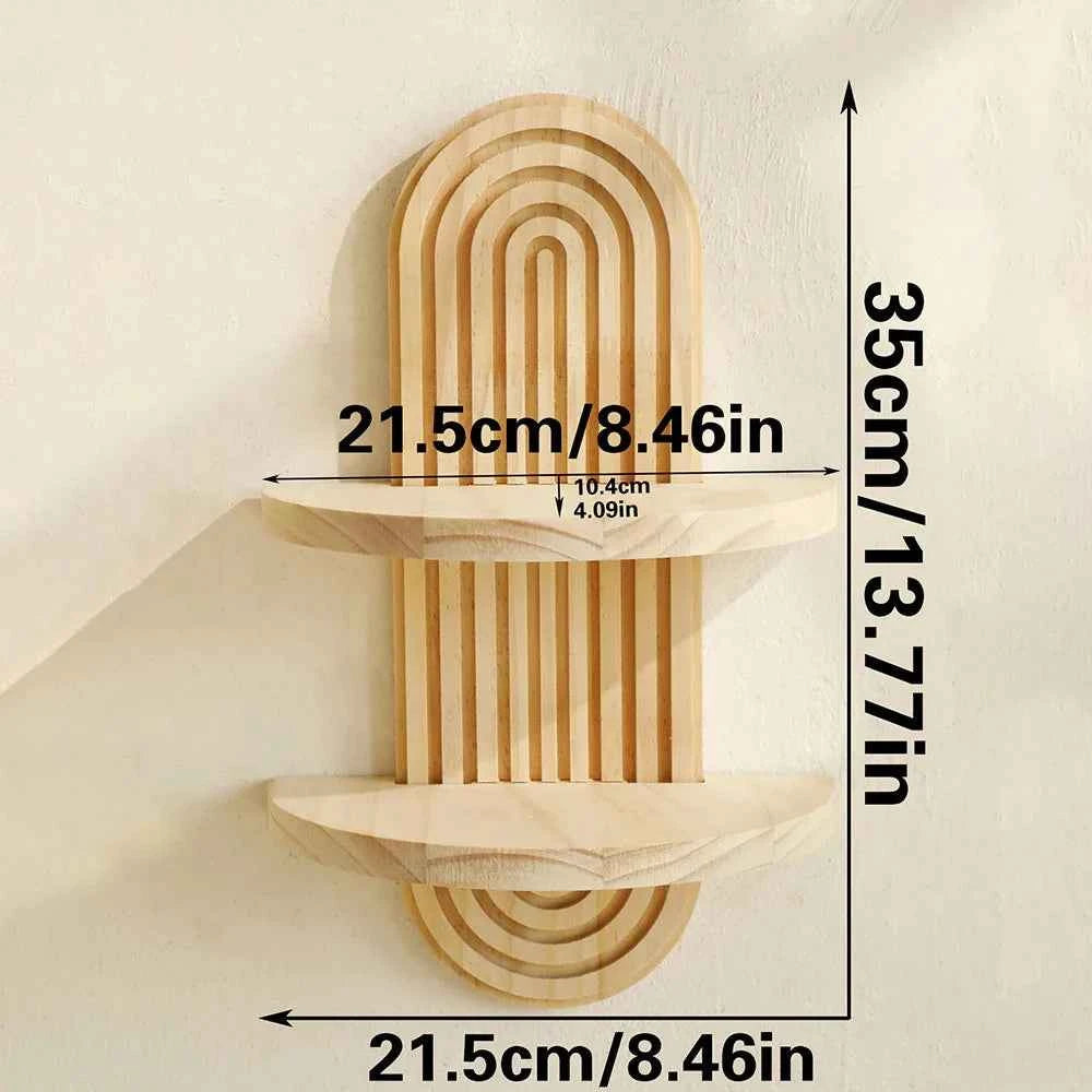 Boho Style Wooden Wall Mounted Shelves Plant Decorative Shelves Geometric Wall  Natural Finish Modern Home Decor ﻿