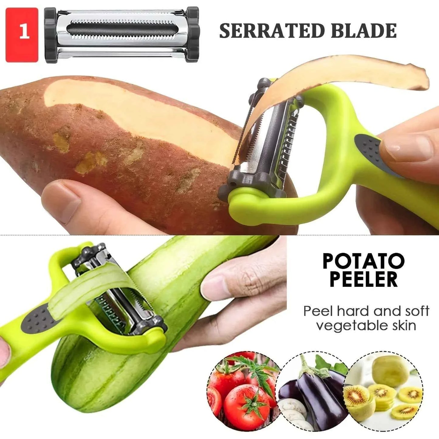 3-in-1 Multifunctional Fruit & Vegetable Peeler, Paring Knife, Grater & Shredder - The Ultimate Kitchen Tool Kitchen Accessories