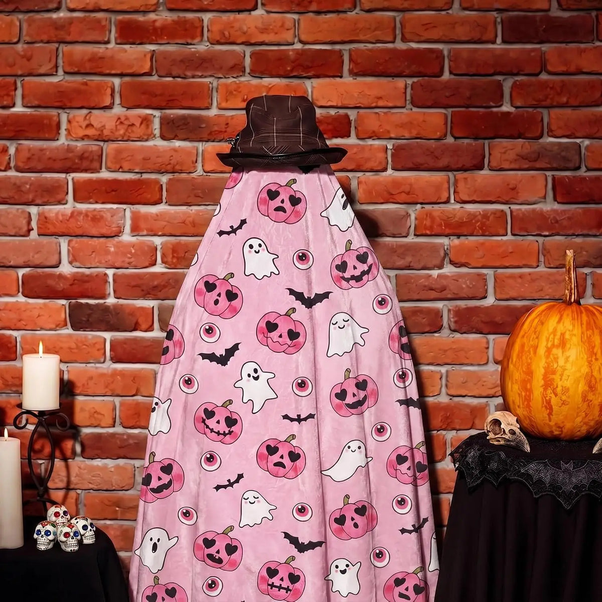 Halloween Throw Blanket Ghost Fleece Flannel Blanket Goth Halloween Soft Cozy Plush Blankets for Couch Bed Sofa Pink Spooky Decor 60"X50"