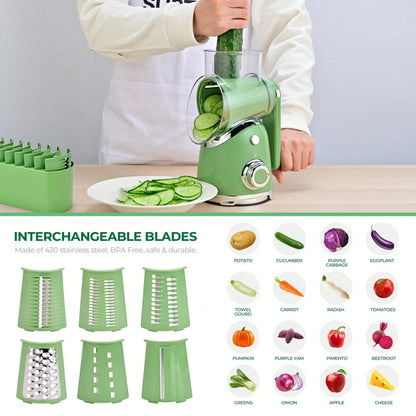 Rotary Cheese Grater with 6 Interchangeable Blades and Suction Base