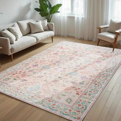 Living Room Carpet Non-slip Soft Machine Washable Floor Mat Bohemian Pink Floral Rug Bedroom Home Decoration Mats Washable Rugs