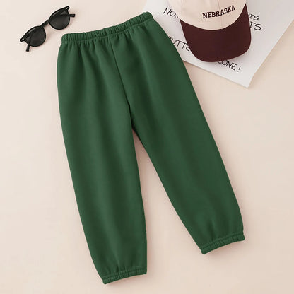Autumn And Winter Children's Plush Warm Sports Casual Pants For Boys And Girls Solid Color Fashion Thick Windproof Harun Pants