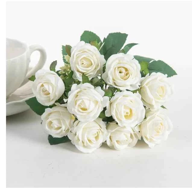 Uflower 10 Heads Flowers Scrapbooking Silk Roses Wedding Party Christmas Bouquet Household Products Vases for Home Decoration