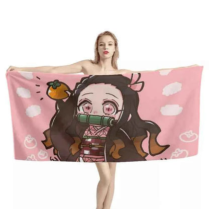 Bathing Towels Demon Slayer Nezuko Kamado Printing Anime Home Decor Textile Comfortable Summer Beach Towel Toalhas De Banho