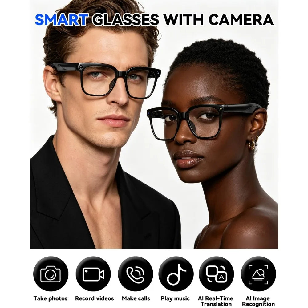 4K HD Smart Camera Glasses – 8MP, AI Translation, Anti-Shake, Photochromic Lenses
