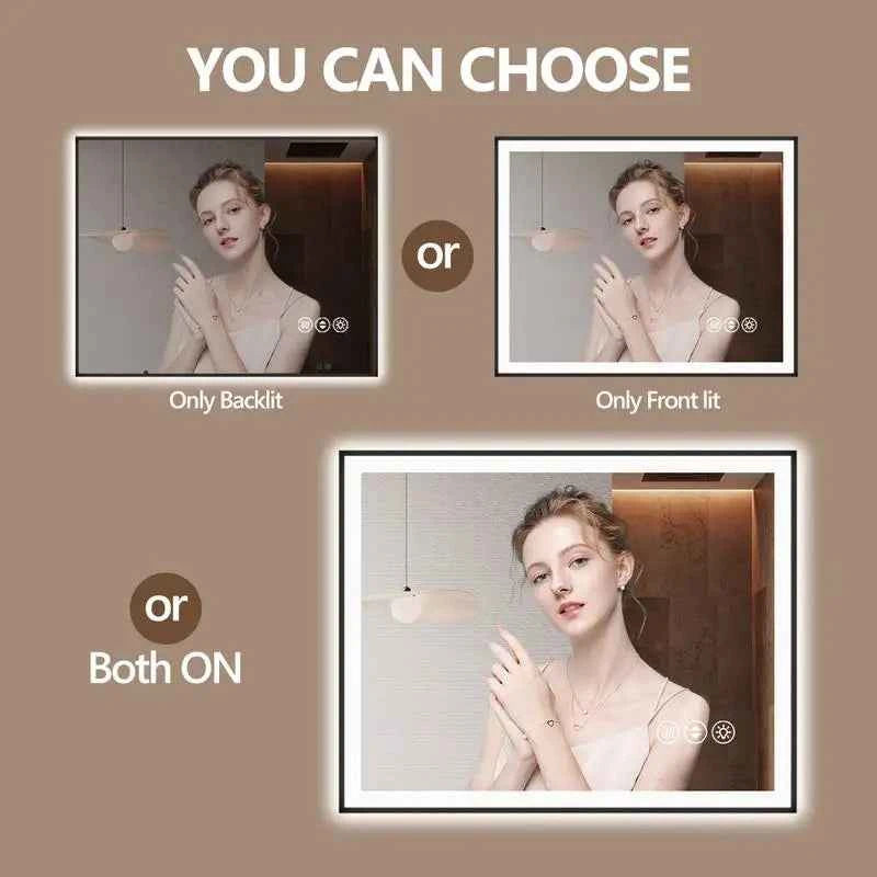 72x36 Inch Frameless Smart LED Bathroom Mirror with Touch Control and Anti-Fog Feature