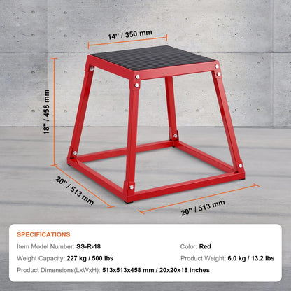18 Inch Steel Plyometric Jump Box | Anti-Slip Step Up Box for Home Gym Training