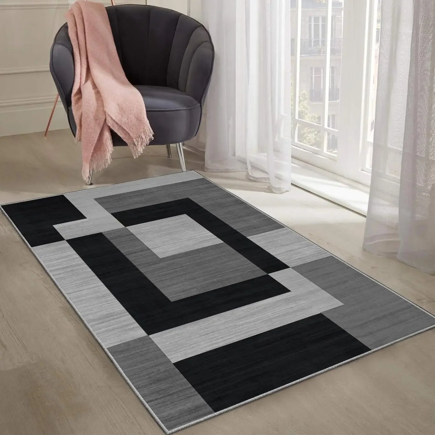VIKAMA Geometric Style Living Room Carpet – Durable Slip-Resistant Rug for Sofa, Bedroom & Coffee Table