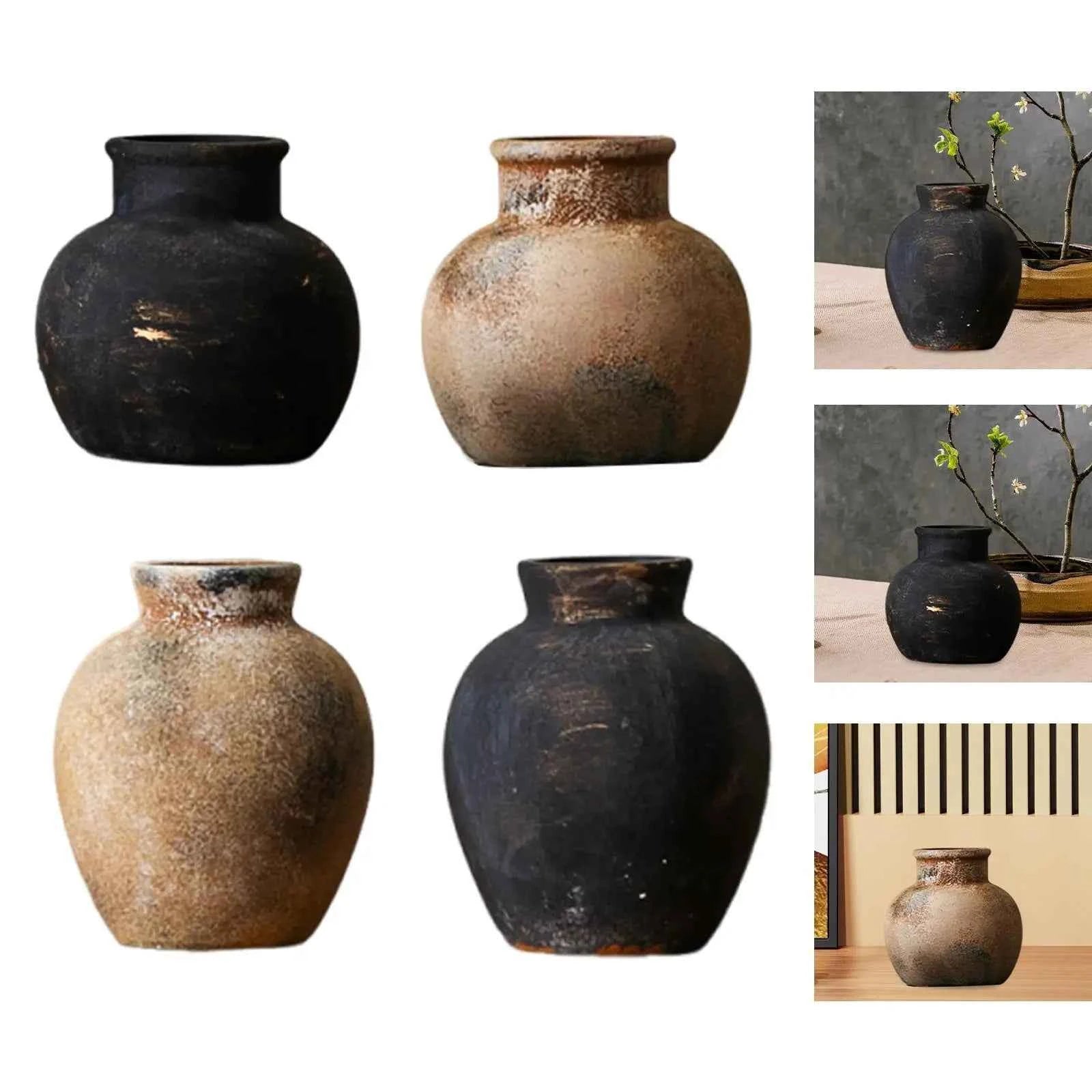 Rustic Ceramic Vase Decorative Wabi Sabi Vase Desktop Farmhouse Flower Vase for Fireplace Housewarming Living Room Office Party