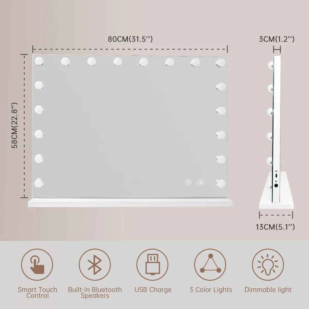 Large Vanity Mirror With Lights And Bluetooth Speakers Dimmable LED Lights With 10 Times Magnification USB Port for Woman Makeup