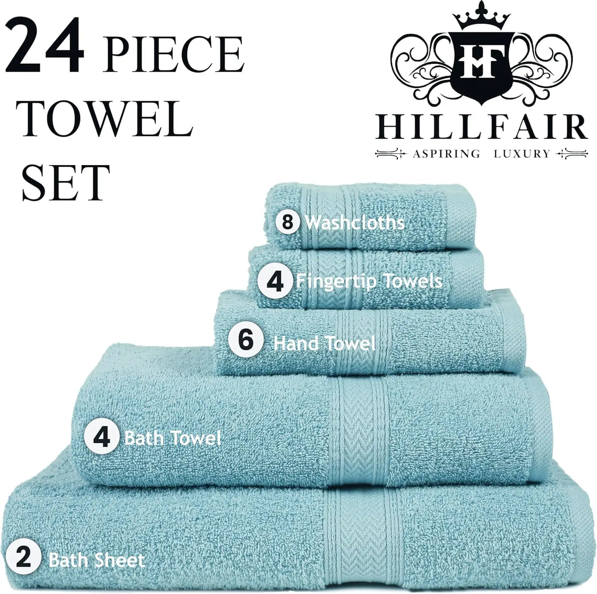24 Piece Bath Towels Set for Bathroom- 100% Cotton 24 PC Bulk Pack Hotel