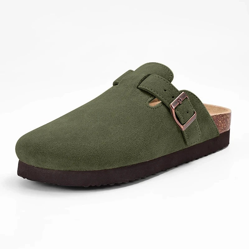Men’s Suede Clogs — Soft Leather Cork Sandals with Arch Support