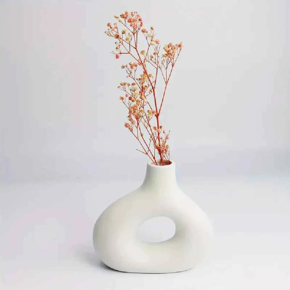 Bohemian style ceramic vase, creative donut vase, flower arrangement container, home decoration vase