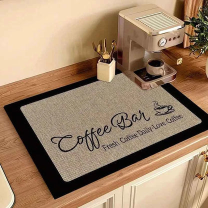 Creative Coffee Print Kitchen Drying Mat Soft Rubber Non-Slip Absorbent Stain-Resistant Mats for Coffee Bar Countertops Dish Mat