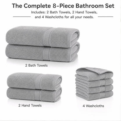 Towels 8 Piece Majestic Plush Luxury Towel Set, Cotton, Grey | Majestic - Bath Towel Set