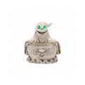 Halloween Ghost Candy Bowl with LED Glowing Green Eyes, Gothic Bat Resin Storage Dish, Spooky Tabletop Decor for Party Treats & Keys
