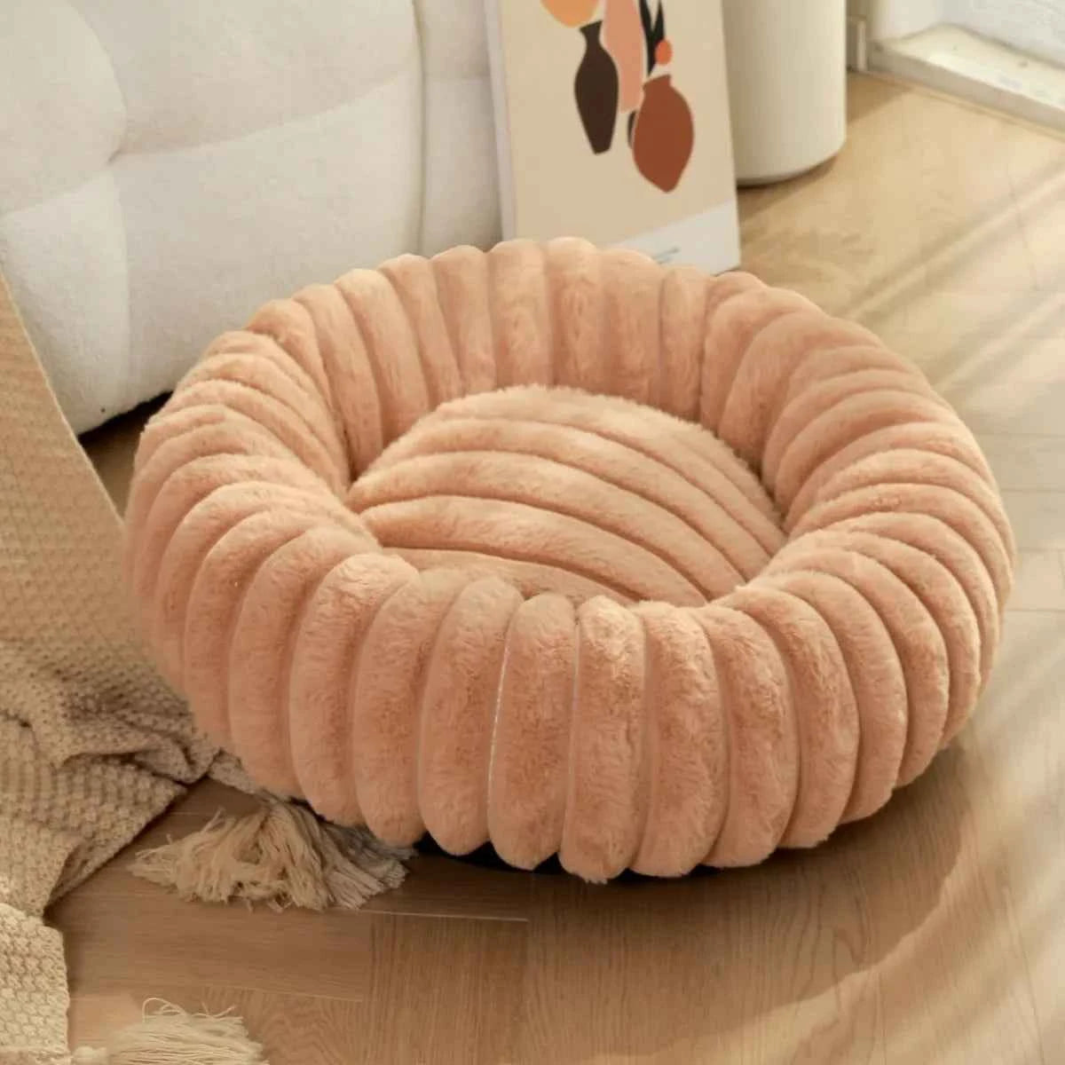 Round Bed for Dog Bed Mats Super Soft Cat Bed Long Plush for Medium Dog House Winter Warm Sleeping Dog House Supplies 40-70cm