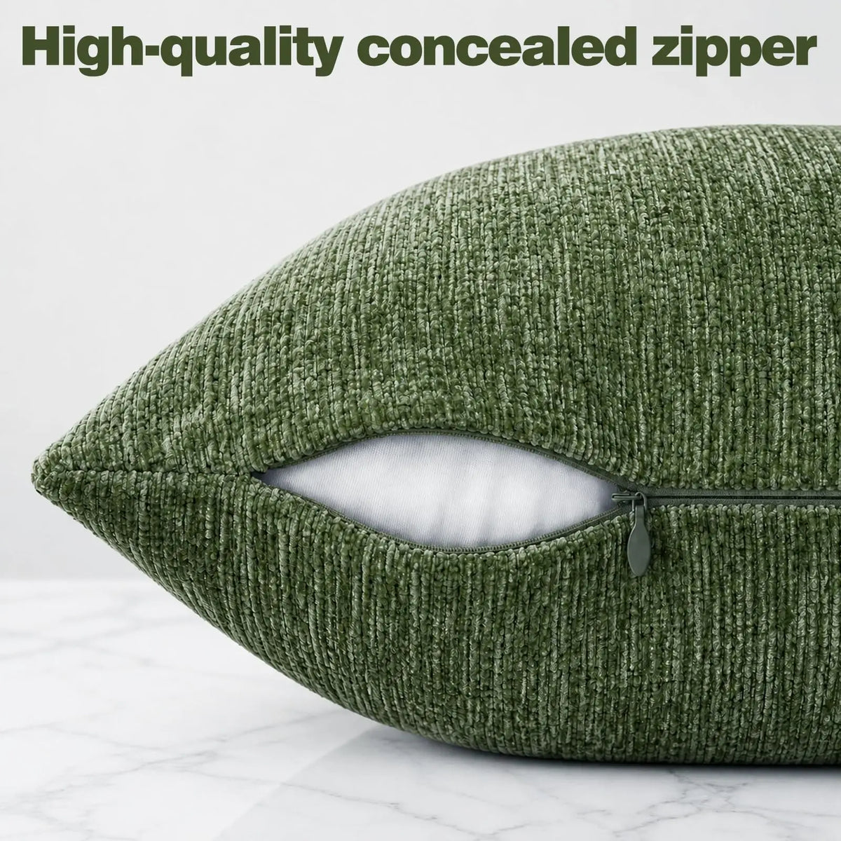 Beige Chenille Cushion Cover with Hidden Zipper